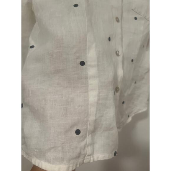 Vintage Women’s Richard Malcom Linen Polkadot Blouse Black White M - Picture 5 of 7